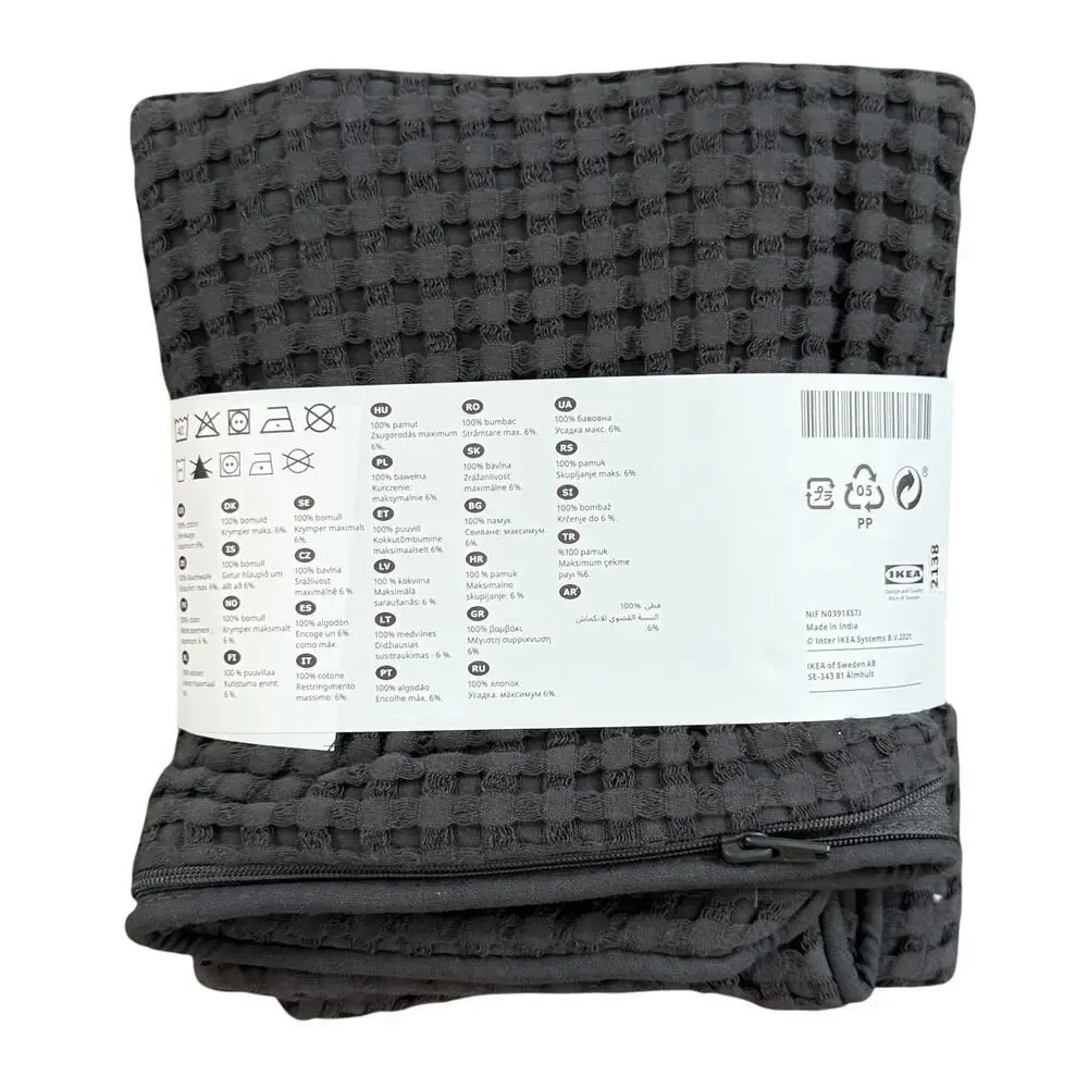IKEA VARELD Gray Cotton Waffle Knit Pillow Cover 20